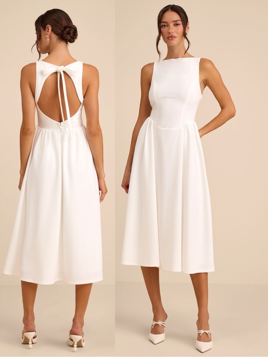 Lulus Dresses & Skirts - NWOT Lulu’s Kenly White Boat Neck Cutout Midi Dress Medium Chic Coastal Vacation